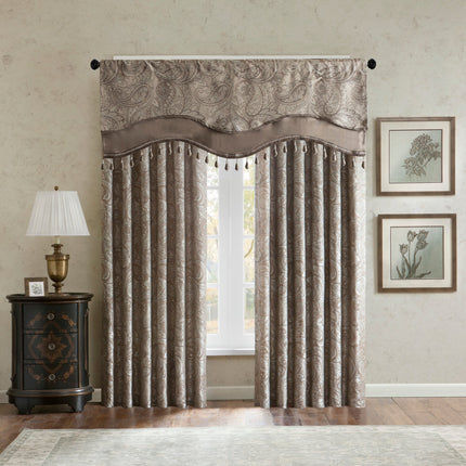 Room & Decor Jacquard Window Valance with Beads, 50x18", Blue/Brown