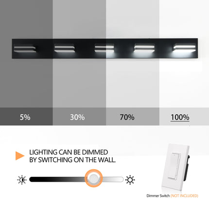 Room and Decor Modern Black LED Vanity Light, 5-Light, Energy Efficien
