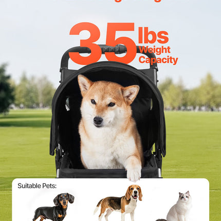 Peekaboo Studio Foldable 3-Wheel Dog Stroller with Brake, 35lbs Capaci