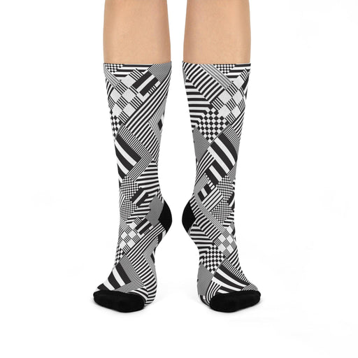 Monochrome Geometric Print Crew Socks - One Size Fits All