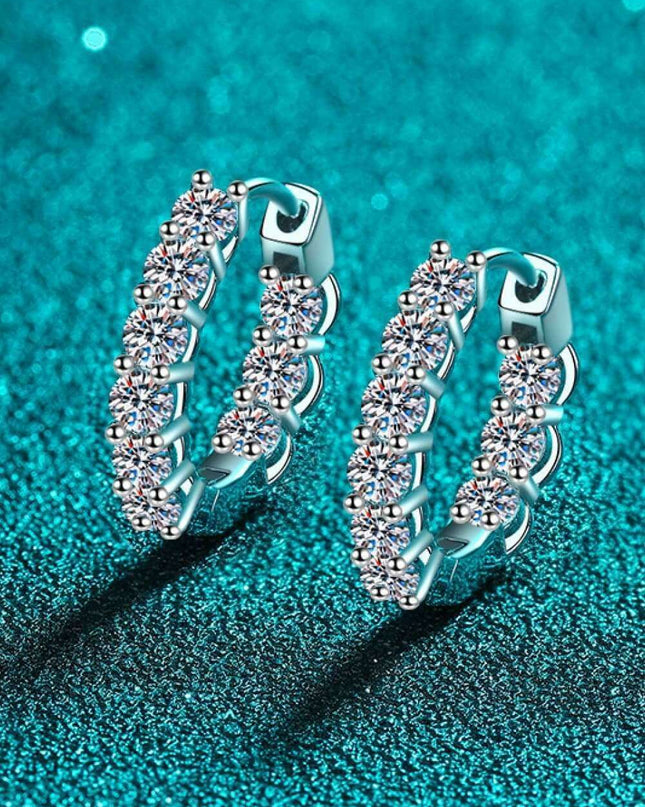 Elegant Moissanite-Studded Sterling Silver Hoop Earrings