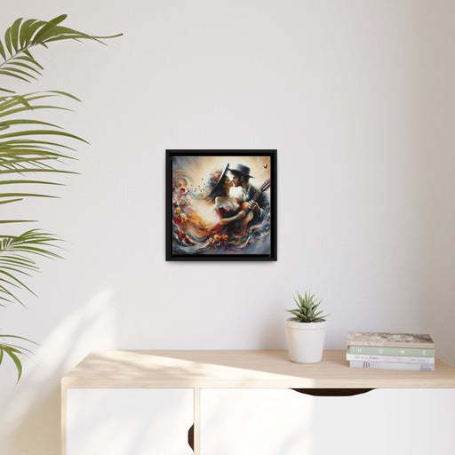 Romantic Pair - Valentine Matte Canvas Print in Black Pinewood Frame