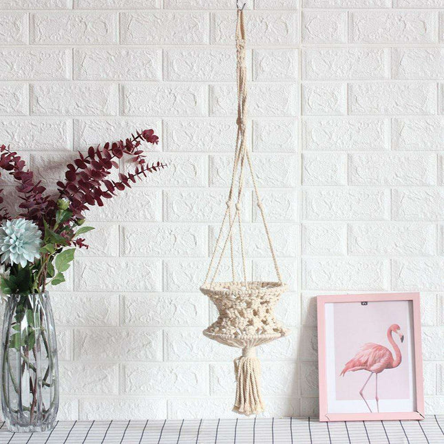 Rustic Beige Hand-Woven Macramé Plant Hanger