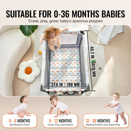 VEVOR Quick-Folding Portable Baby Playpen with Wheels & Safety Feature