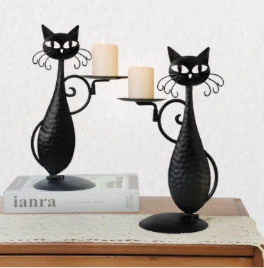 Black Cat Iron Candlestick Candle Holder Pendant Home Decor