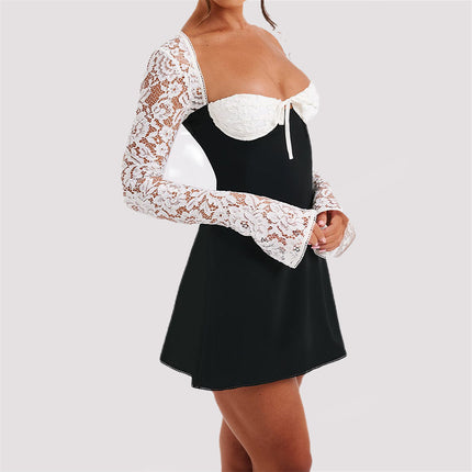 Peekaboo Studio Y2K Lace Long Sleeve Dress - Backless Corset Design