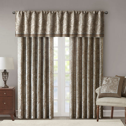 Room and Decor Jacquard Window Valance, Blue Brown, 50x18", Elegant De