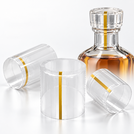Heat Shrink Sealing Capsules for Glass Bottles — 100pcs, Gold Stripe, 12 Sizes