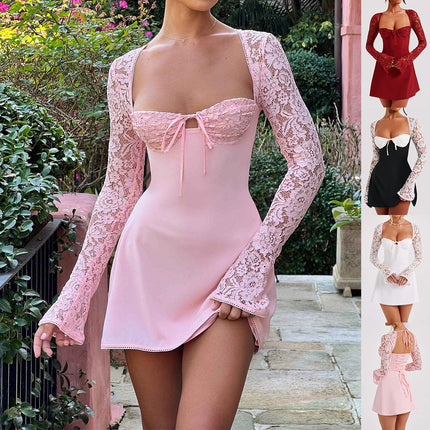 Peekaboo Studio Y2K Lace Long Sleeve Dress - Backless Corset Design