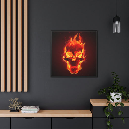 Flaming Skull Noir Canvas Pine Frame