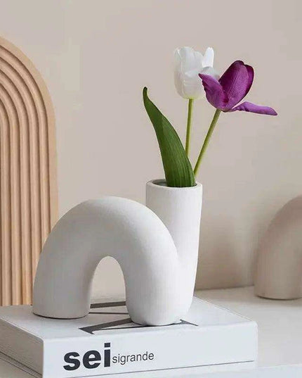 Sleek White Twisted Tube Ceramic Vase for Contemporary Decor