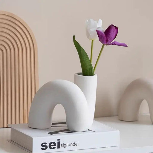 Sleek White Twisted Tube Ceramic Vase for Contemporary Decor