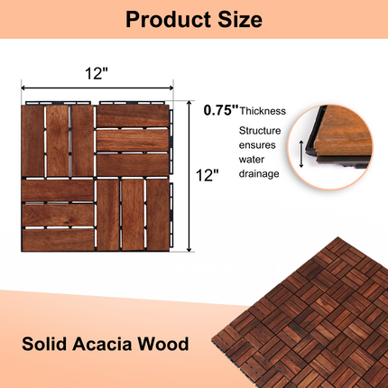 Room & Decor Acacia Wood Interlocking Deck Tiles - 30 Pcs, 12"x12