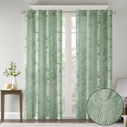 Room & Decor Palm Leaf Burnout Window Sheer, Sage Green, 50x95", Light