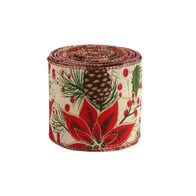 Peekaboo Studio Linen Christmas Ribbon - Rattan Garland, Festive Decor