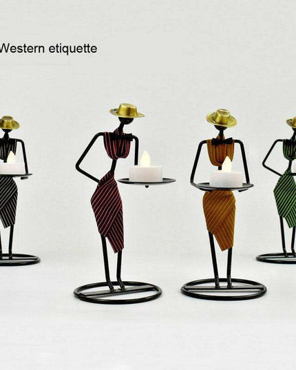 Artistic Vintage Iron Tealight Holders Featuring Elegant Women Figures