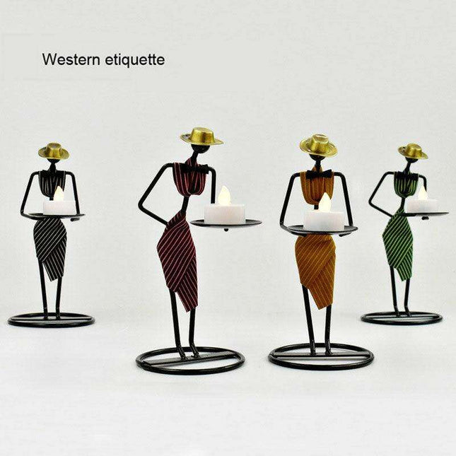 Artistic Vintage Iron Tealight Holders Featuring Elegant Women Figures