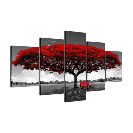 Red Tree Landscape Canvas Print Set - Enhance Your Home with Nature's Elegance