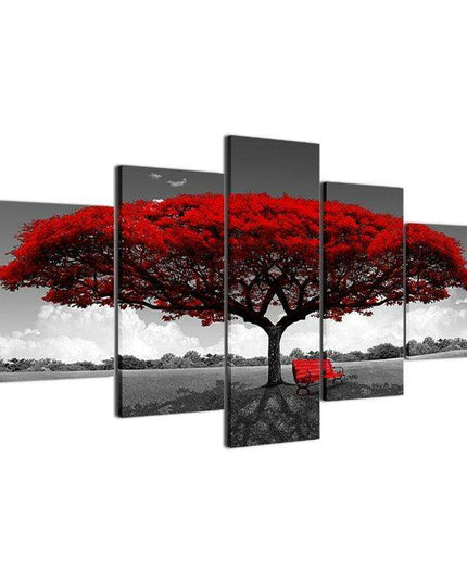Red Tree Landscape Canvas Print Set - Enhance Your Home with Nature's Elegance