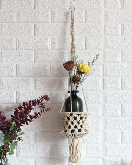 Rustic Beige Hand-Woven Macramé Plant Hanger