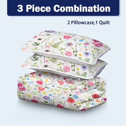 Peekaboo Studio Red Floral Microfiber Quilt Set, Lightweight & All-Sea
