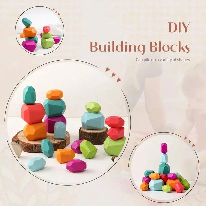 Colorful Wooden Building Blocks Kit for Creative Learning and Logical Development