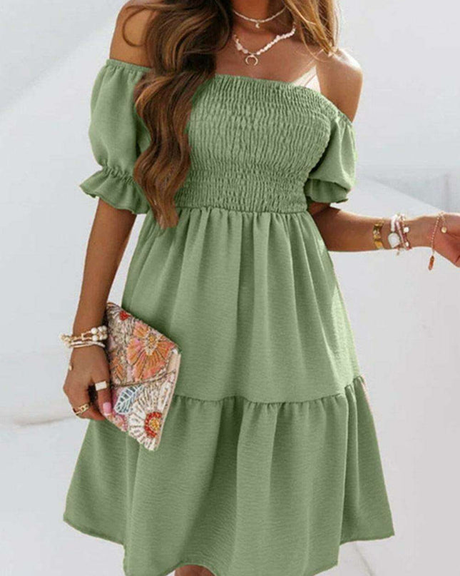 Elegant Off-Shoulder Mini Dress with Flattering Shirred Accents
