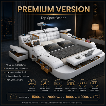 Leather Smart Bed with Built-In Massage, Overhead Projector & Underbed Storage Beds & Bed Frames multifunctional-leather-smart-bed-with-massage-projector-underbed-storage-drawers-modern-double-bed-for-bedroom-1 Furniture > Bedroom Furniture > Beds & Bed Frames