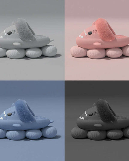 Cozy Shark Plush Slippers for Couples - Detachable Warm Fuzzy House Shoes
