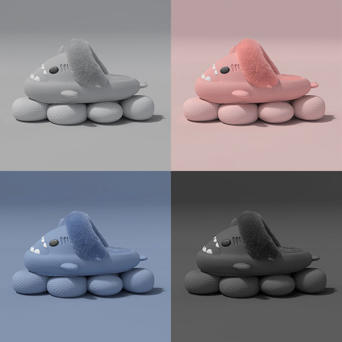 Cozy Shark Plush Slippers for Couples - Detachable Warm Fuzzy House Shoes
