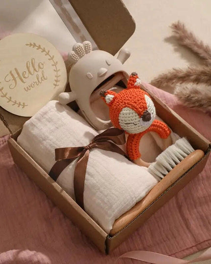 Adorable Baby Gift Set: Cotton Bath Towel, Crochet Rattle, and Accessories for Kids