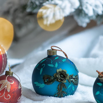 Room & Decor Set of 4 Blue Glass Christmas Ball Ornaments, 4.7" Decora