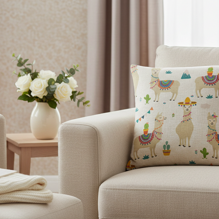 Alpaca Cartoon Pillow Cover Square Cushion