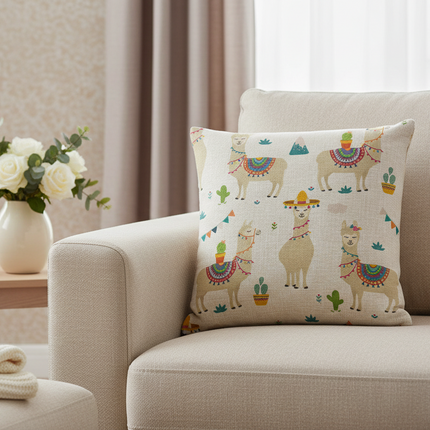 Alpaca Cartoon Pillow Cover Square Cushion