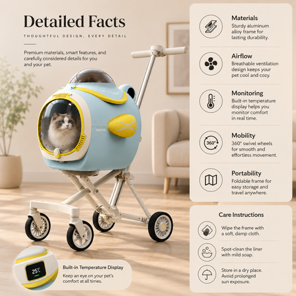 Portable Pet Travel Stroller — Aluminum Frame, Ventilation & Temperature Display Standard Strollers portable-pet-travel-stroller-ventilation-system-temp-display-aluminum-frame-cat-dog-carrier-360-wheels-for-travel-pet-products Pet Supplies > Pet Travel & Outdoors > Pet Strollers & Carriages