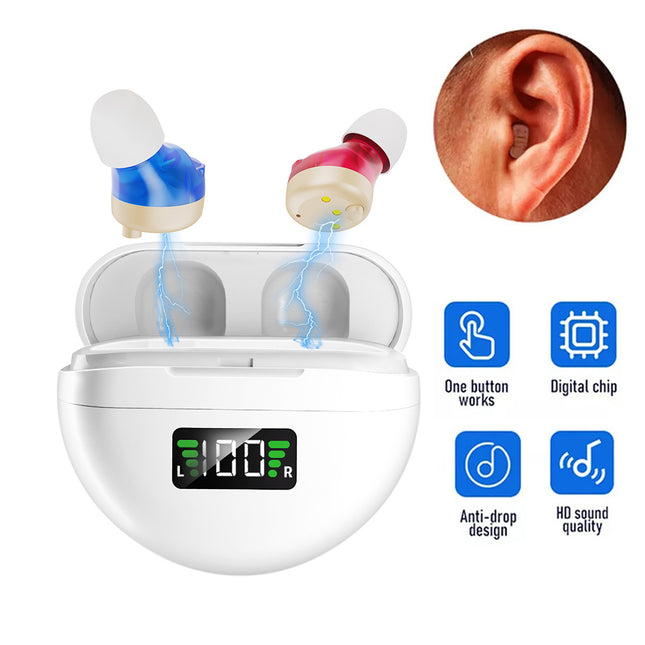In-Ear Invisible Hearing Aid — 25hr Standby, Type-C, Pair, White | Très Elite