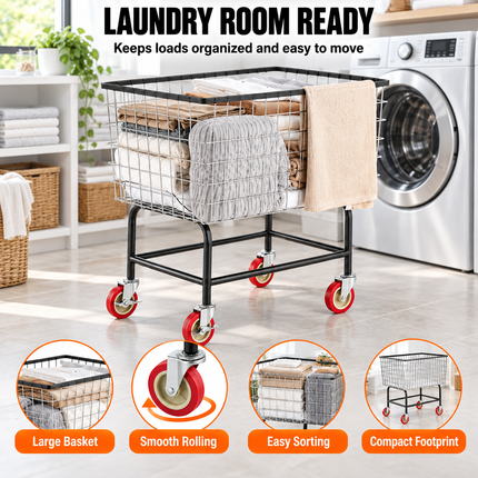 TideRise Wire Laundry Cart with Wheels, 3.8 Bushel Capacity, 32.5 Laundry Carts wire-laundry-cart-3-8bushel-wire-laundry-basket-with-wheels-32-5x21-3x29-9-commercial-laundry-basket
