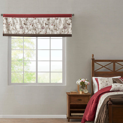 Room and Decor Embroidered Red Window Valance, 50x18", Polyester Fabri