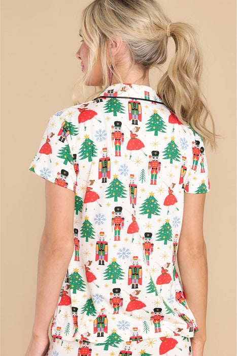 Cozy Christmas Print Button-Up Pajama Set