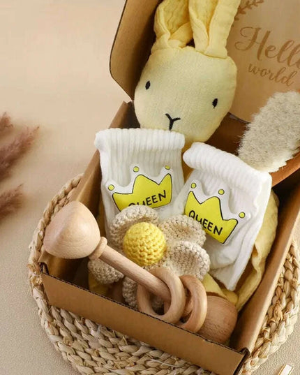 Baby Milestone Bath Toy Set with Swaddle Wrap, Rattle, and Bibs for Newborn