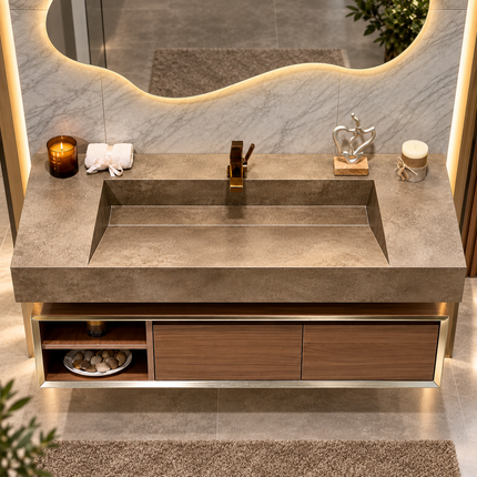 Custom Medieval Style Marble Sink Bathroom Vanity – Any Size, Waterproof & Scratch-Resistant