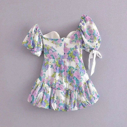 Eclectic Elegance: Lace-Trim Asymmetrical Puff Sleeve Boho Dress