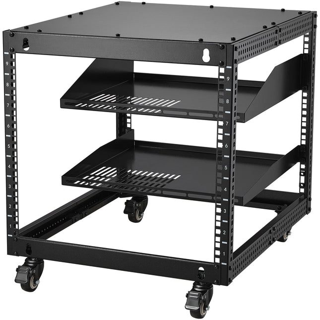 VEVOR 9U 4 Post Open Frame Server Rack - Adjustable Height & Durable D