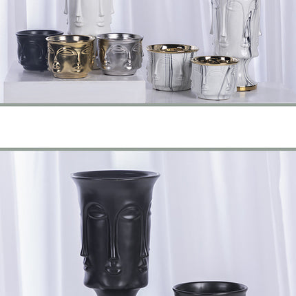 Electroplating Ceramic Vase Decorative Flower Pot With Art Face Design