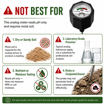 Soil pH Meter with Rod — Portable Analog Tester, Battery-Free