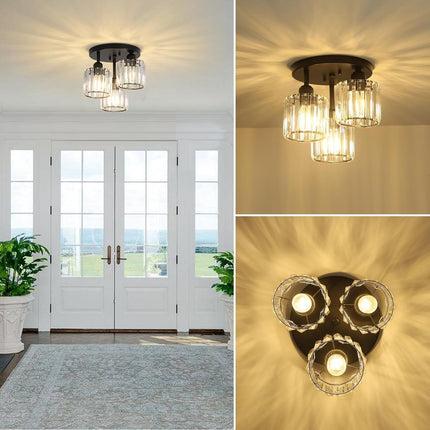Room & Decor Black Crystal Semi Flush Mount Ceiling Light, 3 Lights