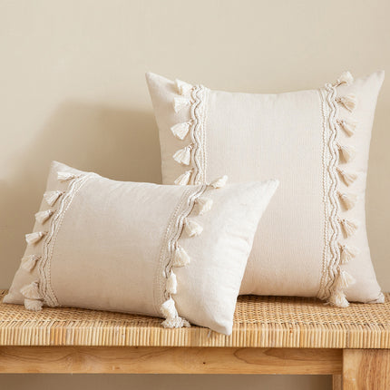 Cotton Beige Tassel Cushion Cover Pillowcase