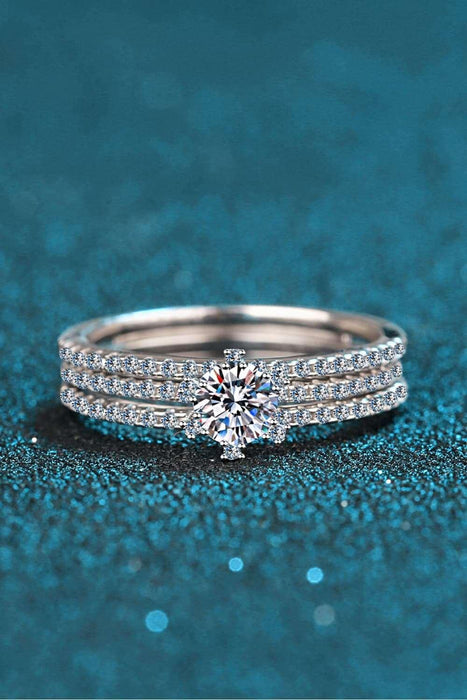 Luxurious Lab Created Diamond Sterling Silver Ring Ensemble with Moissanite and Zircon Accents