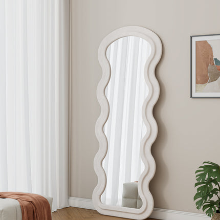Room & Decor Cream White Metal Mirror with Synthetic Wood Frame