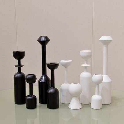 Wooden Candlestick Holder For Home Decor Black Or White Finish
